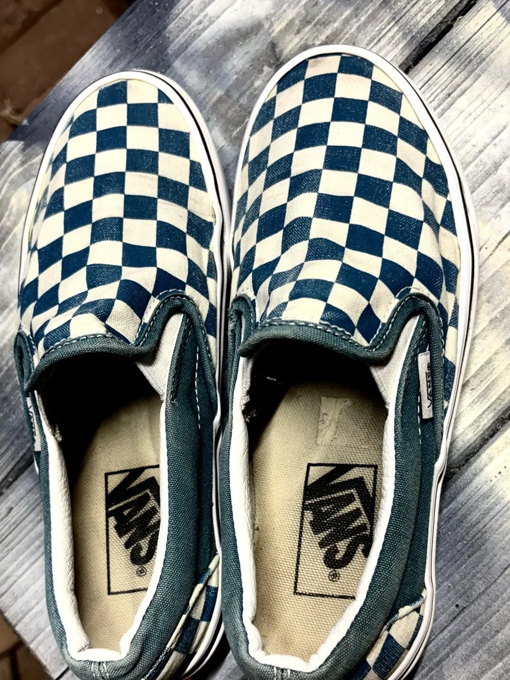 Vans white and blue checkerboard slip-on sneakers #checkerboard Womens 6.5